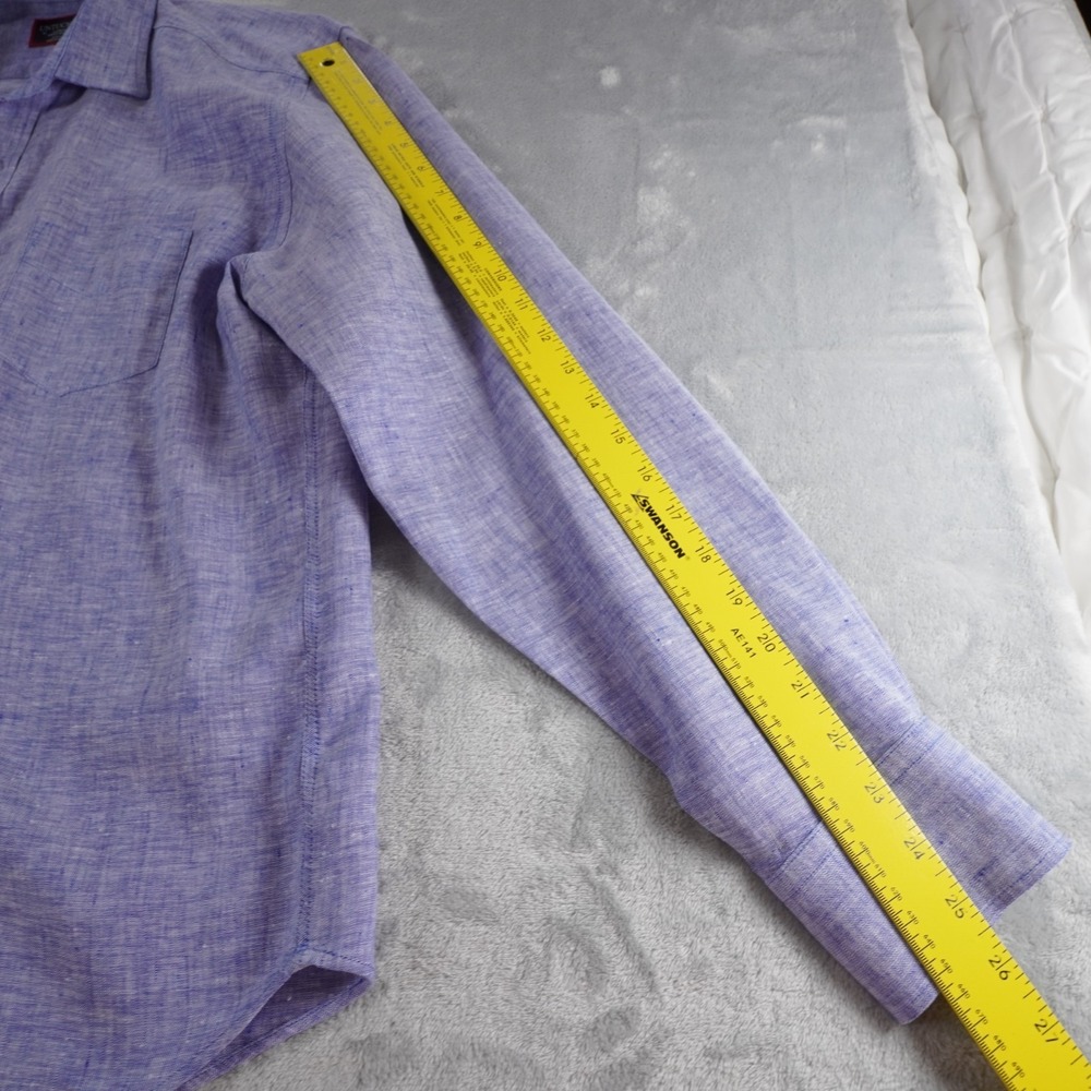 Untuckit Linen Button Up Shirt Large Slim Fit Blue Wrinkle Resistant Long Sleeve - Picture 6 of 13